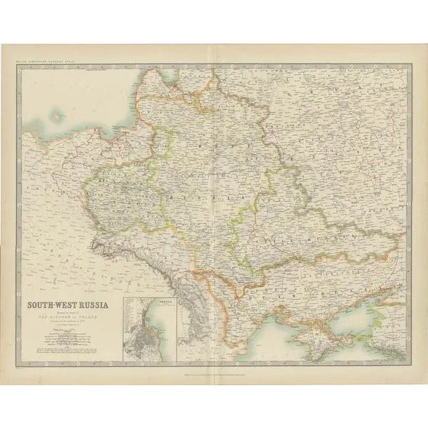 Antique Map of South-West Russia by Johnston, 1909 For Sale - Image 4 of 5