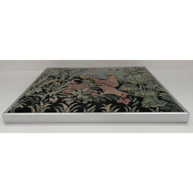 Contemporary 1990s Framed Botanical Needlepoint With Doves For Sale - Image 3 of 4