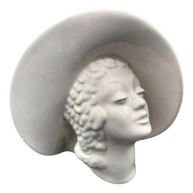 1930s Large Art Deco Hat Lady Bust White Ceramic Planter by Royal Haeger For Sale