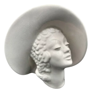 1930s Large Art Deco Hat Lady Bust White Ceramic Planter by Royal Haeger