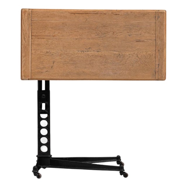 1920s French Cast Iron Folding Table With Wooden Top On Wheels For Sale