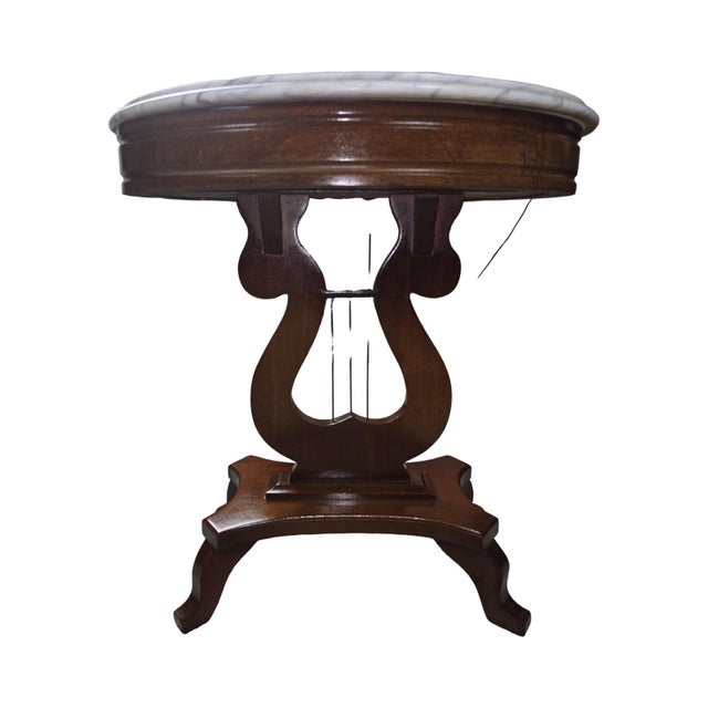 Neoclassical Vintage Neoclassical Lyre-Base Marble-Top Accent Table For Sale - Image 3 of 11