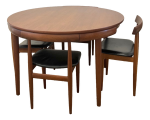 Vintage Roundette Dining Set in Teak and Black Leather by Hans Olsen for Frem Rojle, Denmark, 1950s, Set of 5