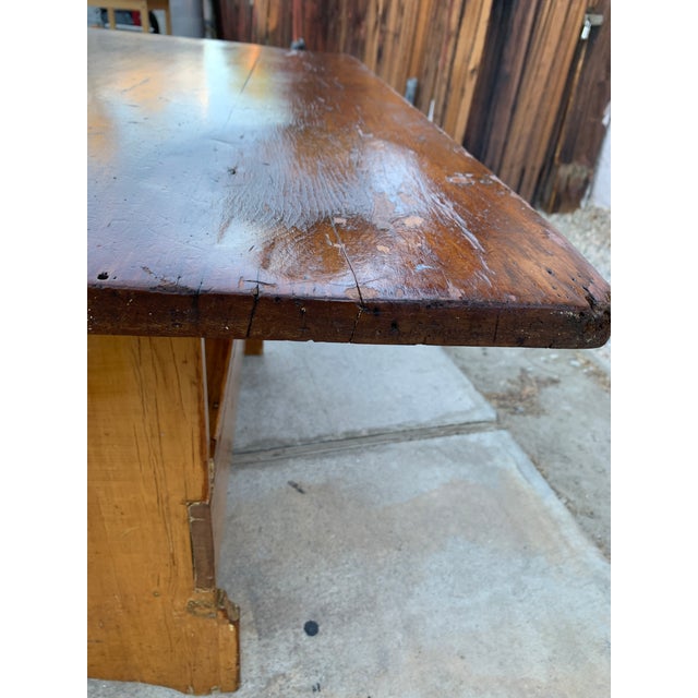 Brown Antique 1800's Primitive Pine Tilt Top Table Bench For Sale - Image 8 of 12