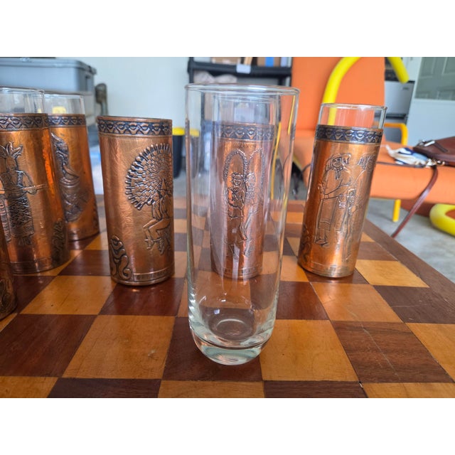 19th Century Antique Mexican Glasses With Brass Covers - Set of 6 For Sale - Image 5 of 5