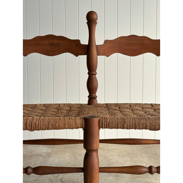 Brown Vintage Double Bench With Woven Cord Seat, C. 1950 For Sale - Image 8 of 18