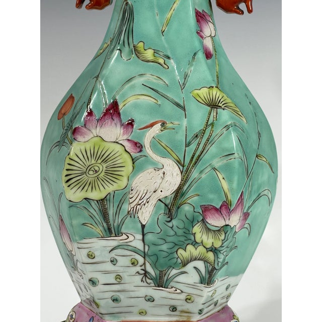 Green Antique Chinese Light Green Porcelain Lamp For Sale - Image 8 of 9