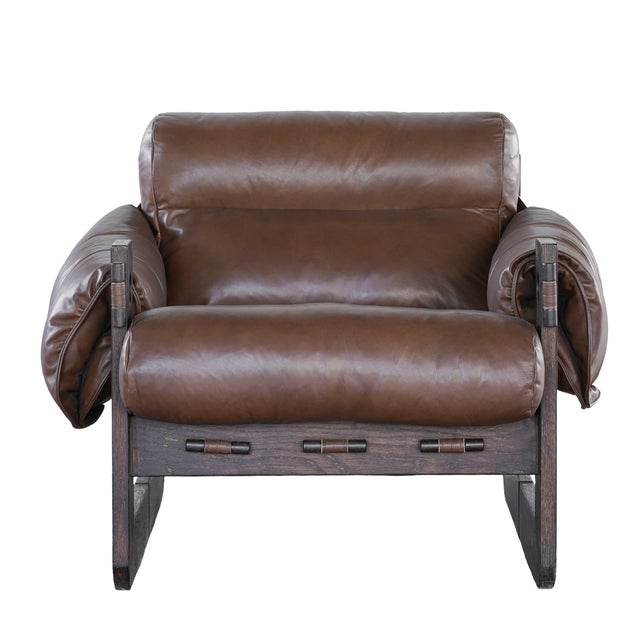 Matthew Izzo Home Gretchen Recycled Oak and Leather Sling Arm Chair For Sale - Image 4 of 5