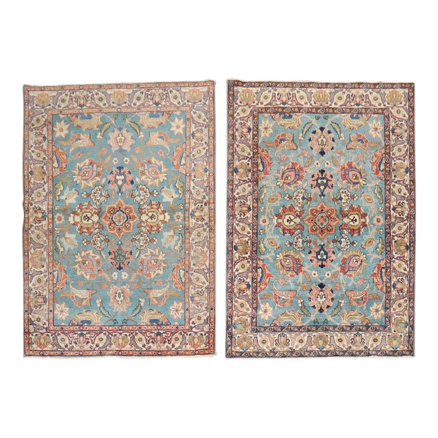 Pair of Teal Persian Tabriz Rugs rug no. j3704 For Sale