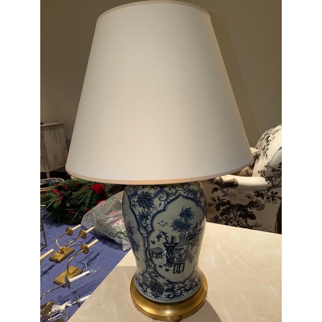 Chinese Style Blue and White Lamp For Sale - Image 4 of 6