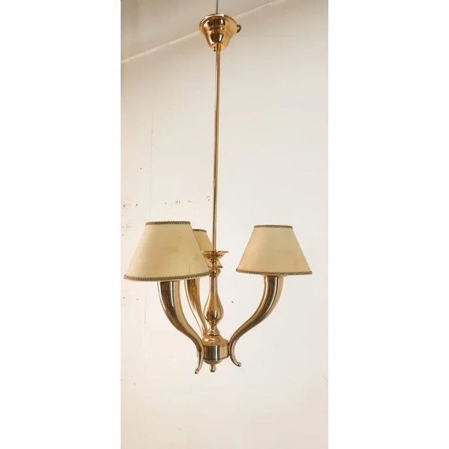 Brass Chandelier with Parchment Lampshades For Sale - Image 4 of 11