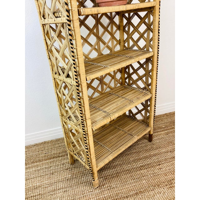 Tan Vintage 1970s Woven Rattan Arch Top Peacock Chair Style Shelf / Bookshelf For Sale - Image 8 of 9