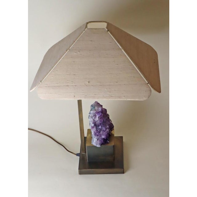 Amethyst Table Lamp in Brass with Silk Lampshade, 1970s For Sale - Image 12 of 18