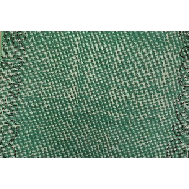 Textile Tabriz Runner 1’11” X 10’9” Green Wool Vintage Overdyed Hand-Knotted Rug For Sale - Image 7 of 12