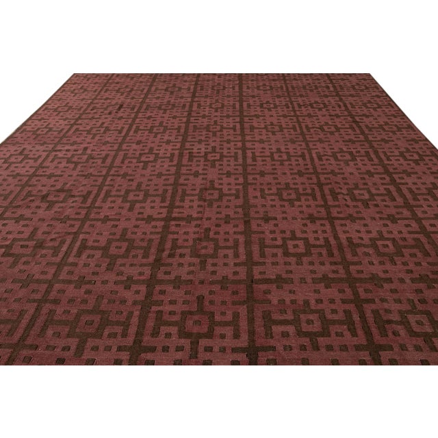 Modern Modern Kilim Handmade Maroon and Brown Geometric Pattern Wool Rug For Sale - Image 3 of 10