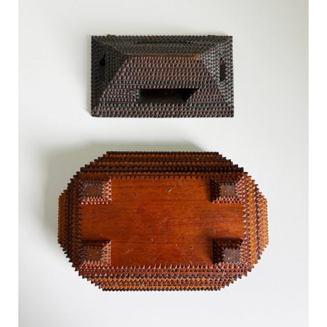 Antique Tramp Art Pyramid Footed Box, Early 20th Century For Sale - Image 12 of 12