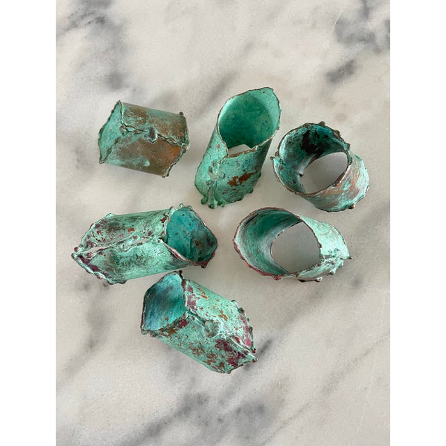 Mid 20th Century Rustic Verdigris Patina Copper Napkin Rings - Set of 6 For Sale - Image 4 of 6