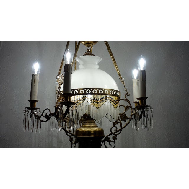 Antique French Brass Glass Bead Seven-Light Chandelier, 1920s For Sale - Image 11 of 12