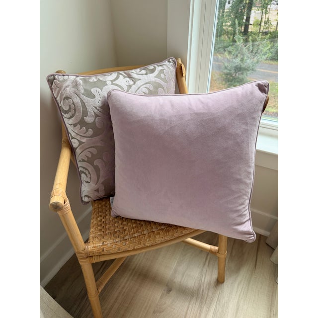 Pair of New Lilac Velvet Damask Throw Pillows With Down Inserts For Sale In Charleston - Image 6 of 11