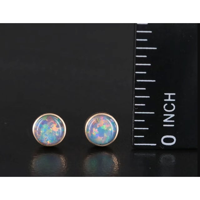 Contemporary Vintage 14k Opal Doublet Stud Earrings, Pair For Sale - Image 3 of 5