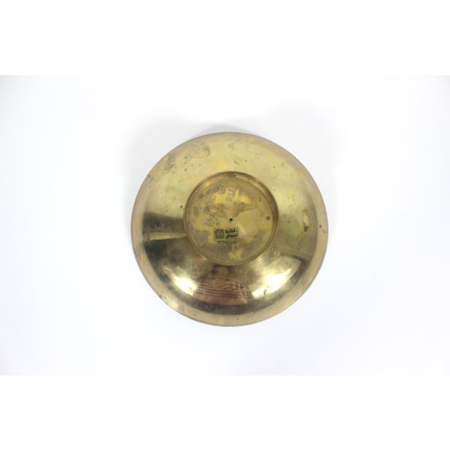 Vintage Enamelled Brass Pedestal Bowl Hand Painted Enamel Birds and Flowers Green Pink For Sale - Image 12 of 13