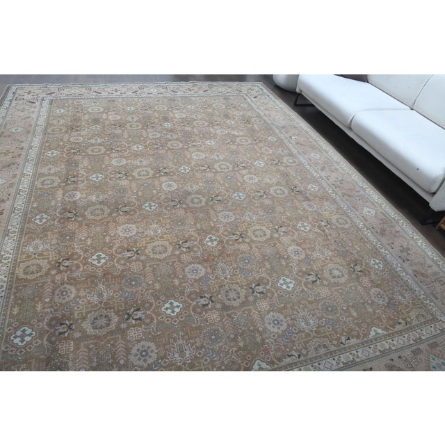1970s Vintage Persian Handmade Wool Cotton Light Brown Area Rug For Sale - Image 4 of 11