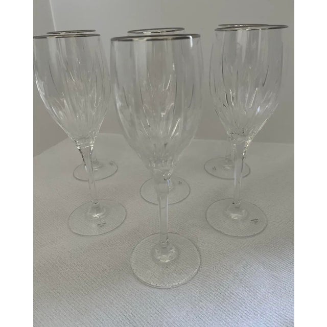Set of 6 Vintage Mikasa “Arctic Lights” 9” Cut Crystal Wine Goblets With Platinum Rim For Sale In Indianapolis - Image 6 of 6