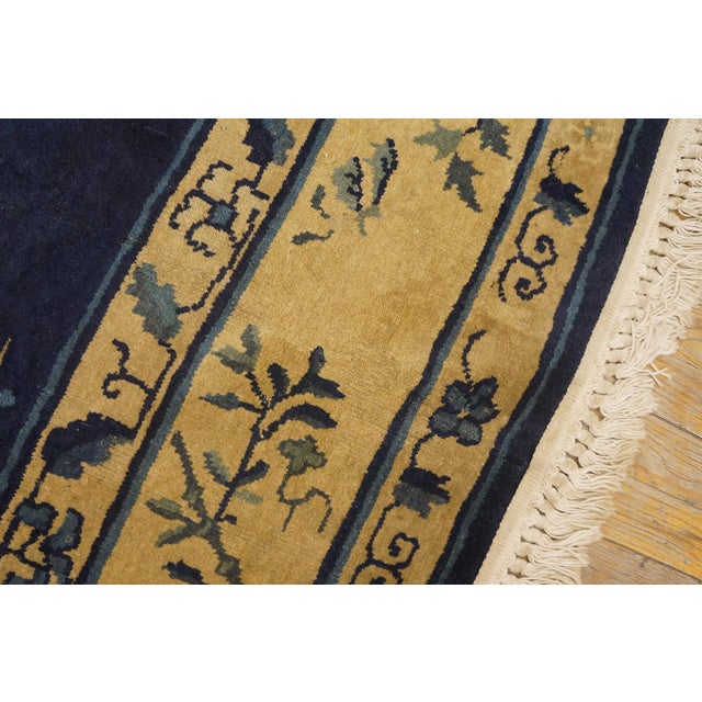 Navy Blue Gorgeous Navy Background Color and Beige Border With Floral-Medallion Design Antique Chinese Peking Rug For Sale - Image 8 of 9