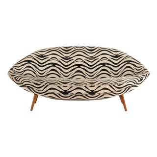 Sculptural Sofa in Beech and Zebra-Pattern Fabric attributed to Folke Jansson, 1950s For Sale
