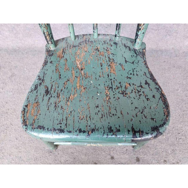 4 Antique Vintage Chair Wood Chippy Shabby Crackled Green Farmhouse Rustic For Sale - Image 6 of 7