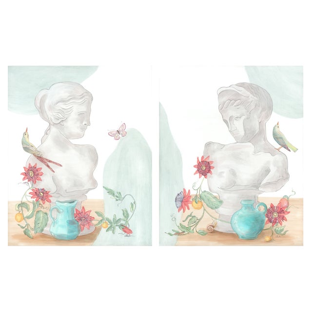 "The Viner Things in Life" Contemporary Bust Statue Still Life Acrylic Paintings - a Pair For Sale - Image 9 of 9