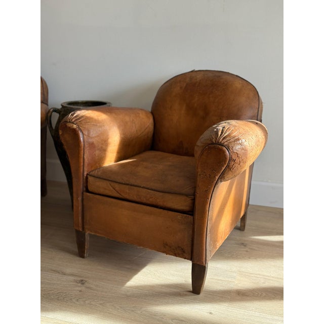 Antique Pair French Leather Chairs For Sale - Image 12 of 17