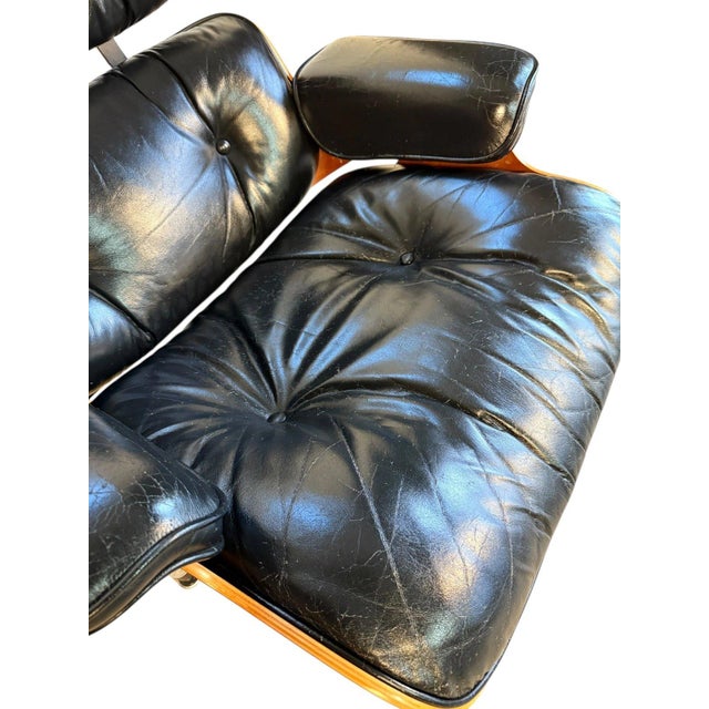 Authentic Herman Miller Eames Lounge Chair in Black Leather For Sale - Image 10 of 16