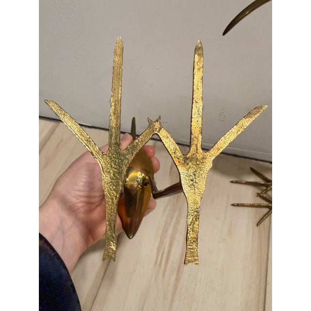 Metal Brass Crane Figurines With Blue Glass Eyes - A Pair For Sale - Image 7 of 8
