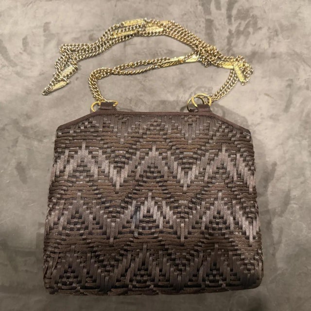 1960s 1960s Luxury Brown Woven Cotton and Brass Italian Evening Bag For Sale - Image 5 of 18