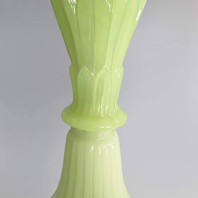 Art Deco Italian Floor Lamp in Green Opaline Glass with Fabric Lampshade, 1930s For Sale - Image 15 of 18