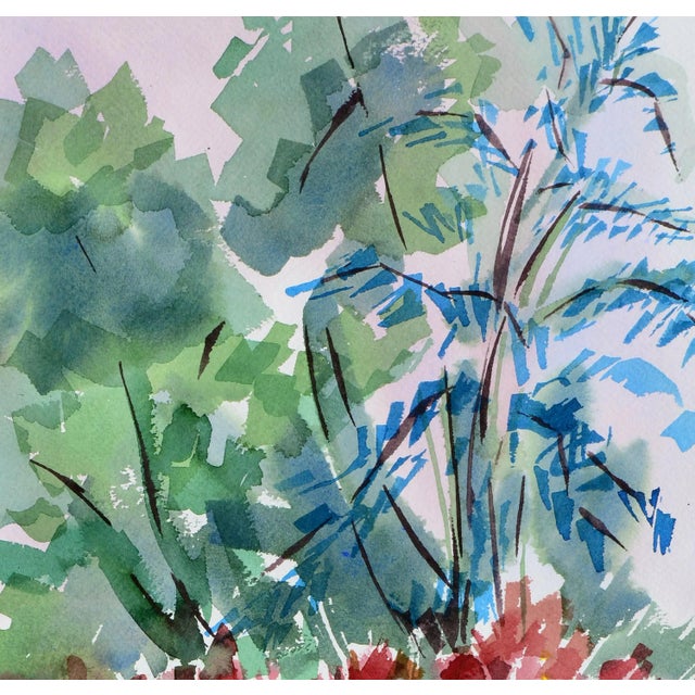 Red Dahlia Garden Landscape by Doris Warner For Sale - Image 4 of 5