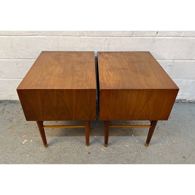 Mid-Century Walnut and Brass Night Stands by Furnette Furniture Company For Sale - Image 9 of 17