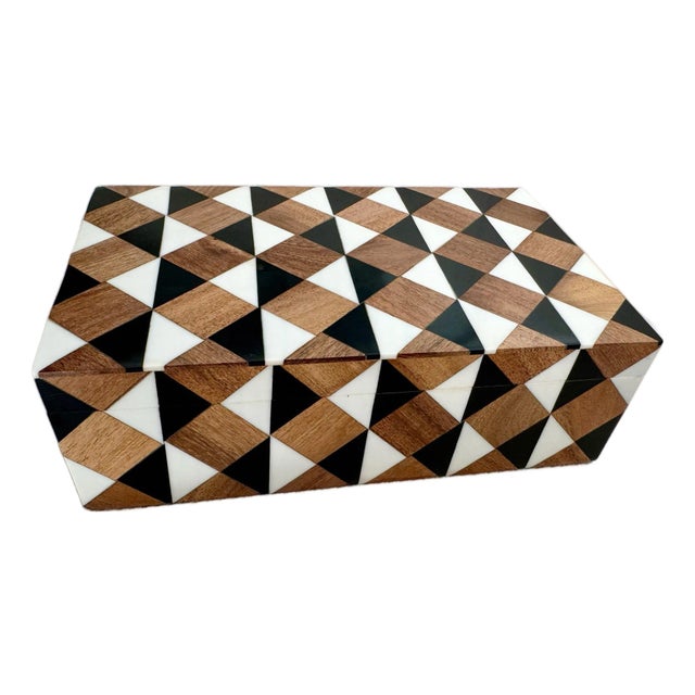 Inlaid Wood Geometric Box For Sale