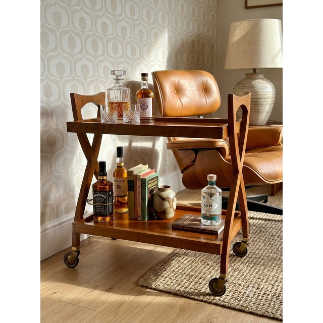 Vintage Cherry Wood Rolling Serving Cart, 1970s For Sale - Image 12 of 12