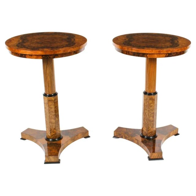 Vintage Biedermeier Burr Walnut Occasional Tables, 1950s, Set of 2 For Sale - Image 12 of 12
