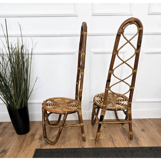 Set of Bent Bamboo and Rattan Wicker Side Chairs by Dirk Van Sliedrecht, 1960s, Set of 2 For Sale - Image 6 of 9