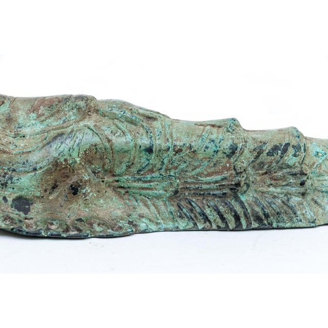 Mid 20th Century Thai Bronze Reclining Buddha Sculpture With Verdigris Patina For Sale - Image 5 of 10