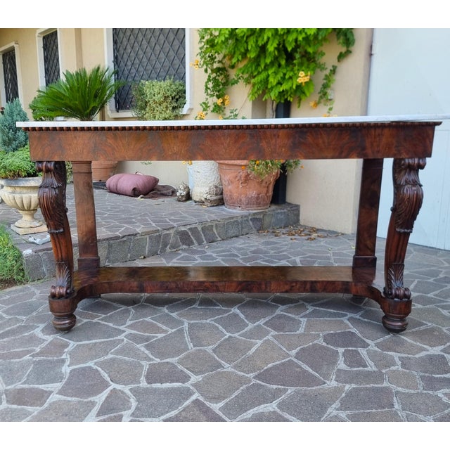 Brown Large Mahogany Console Table with Carrara Marble Top, 1820 For Sale - Image 8 of 11