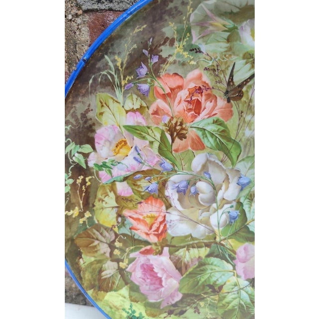 Large 19th Century French Faience Roses and butterflies Platter Creil & Montereau. 14 inches diameter.