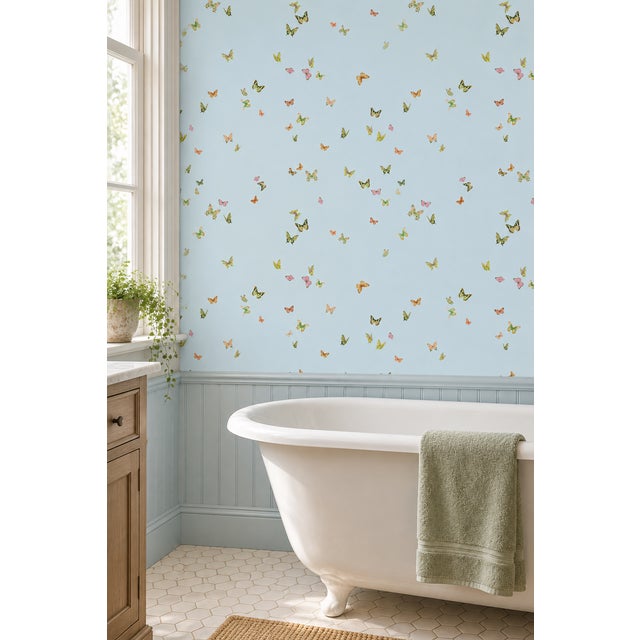 Not Yet Made - Made To Order Butterfly Grove Grasscloth Wallpaper by House Party | Wisteria Blue | 8 Yards For Sale - Image 5 of 12