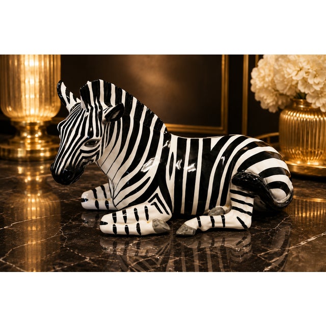 Vintage Tilso Japan Ceramic Reclining Zebra Sculpture | Mid-Century Modern Hollywood Regency Decor For Sale - Image 6 of 7