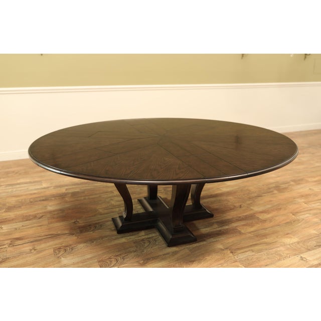 2020s 64 to 84 Round Transitional Ebonized Oak Jupe Table With Self-Storing Leaves Seats 6-10 People For Sale - Image 5 of 11