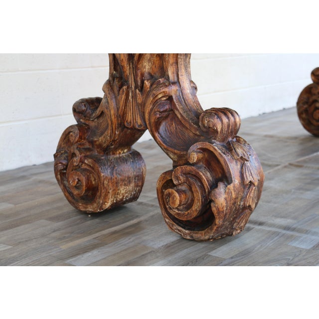 Vintage 1980s Custom French Style Solid Cedar Dining Table With Ornately Carved Pedestal Bases For Sale - Image 9 of 18