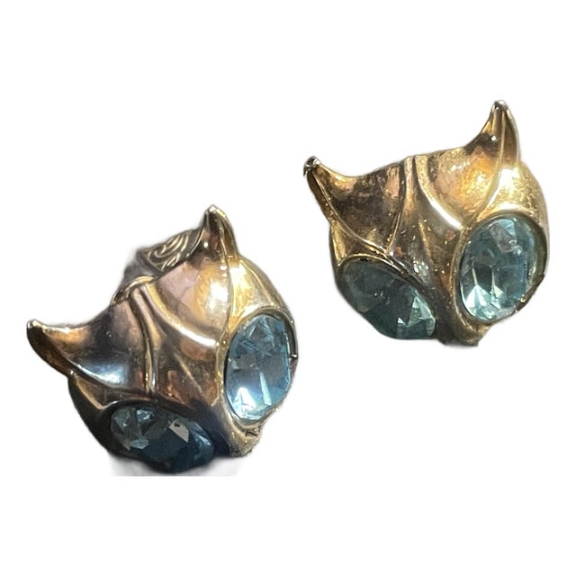 1940s Art Deco Coro Designer Adolph Katz Iconic Hoot Owl Earrings Closure, Pair For Sale